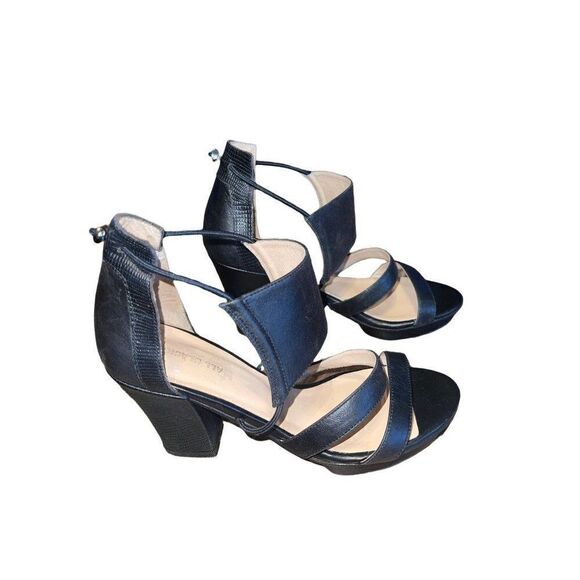 All Black Leather Strappy Heels Sandals - Picture 16 of 16